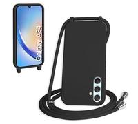 WenBaby Funda con Cuerda para Samasung Galaxy A34 5G, Líquida Silicona Carcasa con Cordón Ajustable Collar Correa de Cuello, Cubierta Prueba Golpes con Microfibra Forro (Negro)