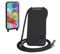 WenBaby Funda con Cuerda para Samasung Galaxy A51 5G, Líquida Silicona Carcasa con Cordón Ajustable Collar Correa de Cuello, Cubierta Prueba Golpes con Microfibra Forro (Negro)