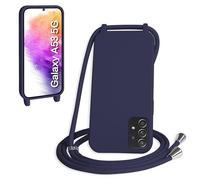 WenBaby Funda con Cuerda para Samasung Galaxy A53 5G, Líquida Silicona Carcasa con Cordón Ajustable Collar Correa de Cuello, Cubierta Prueba Golpes con Microfibra Forro (Azul Oscuro)