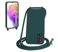 WenBaby Funda con Cuerda para Samasung Galaxy A53 5G, Líquida Silicona Carcasa con Cordón Ajustable Collar Correa de Cuello, Cubierta Prueba Golpes con Microfibra Forro (Verde Oscuro)
