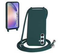 WenBaby Funda con Cuerda para Samasung Galaxy A54 5G, Líquida Silicona Carcasa con Cordón Ajustable Collar Correa de Cuello, Cubierta Prueba Golpes con Microfibra Forro (Verde Oscuro)