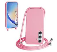 WenBaby Funda con Cuerda para Samasung Galaxy A55 5G, Líquida Silicona Carcasa con Cordón Ajustable Collar Correa de Cuello, Cubierta Prueba Golpes con Microfibra Forro (Rosa)