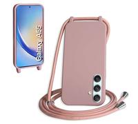 WenBaby Funda con Cuerda para Samasung Galaxy A55 5G, Líquida Silicona Carcasa con Cordón Ajustable Collar Correa de Cuello, Cubierta Prueba Golpes con Microfibra Forro (Rosa de Arena)