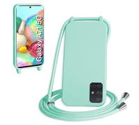 WenBaby Funda con Cuerda para Samasung Galaxy A71 5G, Líquida Silicona Carcasa con Cordón Ajustable Collar Correa de Cuello, Cubierta Prueba Golpes con Microfibra Forro (Verde Menta)