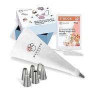Wenburg Juego de manga pastelera Premium Plus, 7 boquillas grandes - bolsa de pulverización de algodón de 40 cm, accesorios profesionales de acero inoxidable para tartas, decoración de cupcakes