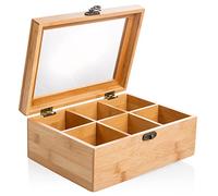 wenco Caja de té premium con 6 compartimentos, 21,7 x 16 x 9 cm, bambú, color marrón claro
