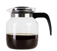 wenco Jarra de cristal de 1,25 l, ideal para té, café y bebidas frías, resistente al calor, con tapa y boquilla de apertura, apta para lavavajillas e irrompible, transparente/negro