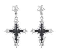 Wendalern Pendientes góticos de cruz de estrella de diamantes de imitación con circonita cúbica, aretes colgantes de estrella del norte, aretes de tuerca de estrella de plata irregular, aretes de