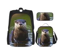 WenDang Animal Cute Brown Otters - Juego de bolsa de hombro doble con bolsa de almuerzo y estuche para lápices, apto para compras, deportes al aire libre