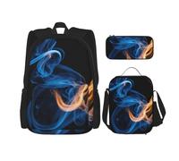 WenDang Blue Flame - Juego de bolsa de hombro doble con bolsa de almuerzo y estuche para lápices, apto para compras, deportes al aire libre