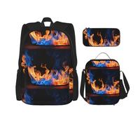 WenDang Blue Flame - Juego de bolsa de hombro doble con bolsa de almuerzo y estuche para lápices, apto para compras, deportes al aire libre