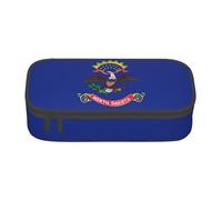 WenDang Bolsa de papelería multifuncional con bandera del estado de Dakota del Norte, apta para viajes, suministros de oficina, maquillaje y organización de escritorio, Black, Talla única, Estuche de