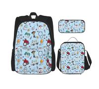 WenDang Cartoon Tools - Juego de bolsa de hombro doble con bolsa de almuerzo y estuche para lápices, apto para compras, deportes al aire libre