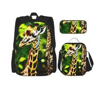 WenDang Clever Giraffe - Juego de bolsa de hombro doble con bolsa de almuerzo y estuche para lápices, apto para compras, deportes al aire libre