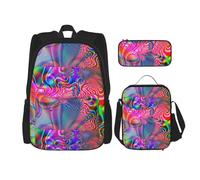 WenDang Colorful Thing - Juego de bolsa de hombro doble con bolsa de almuerzo y estuche para lápices, apto para compras, deportes al aire libre