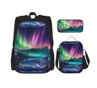 WenDang Dark Northern Lights - Juego de bolsa de hombro doble con bolsa de almuerzo y estuche para lápices, apto para compras, deportes al aire libre