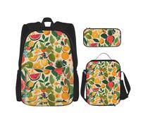 WenDang Hojas tropicales y Flores - Juego de bolsa de hombro doble con bolsa de almuerzo y estuche para lápices, apto para compras, deportes al aire libre