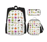WenDang Introducción de varias verduras con bolsa de hombro doble con bolsa de almuerzo y estuche para lápices, apto para compras, deportes al aire libre
