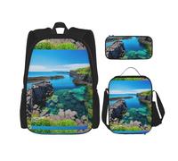 WenDang Jeju Island Korea - Juego de bolsa de hombro doble con bolsa de almuerzo y estuche para lápices, apto para compras, deportes al aire libre