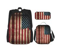 WenDang Juego de bolsa de hombro doble con bandera estadounidense con bolsa de almuerzo y estuche para lápices, apto para compras, deportes al aire libre