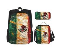 WenDang Juego de bolsa de hombro doble con bandera mexicana americana con bolsa de almuerzo y estuche para lápices, apto para compras, deportes al aire libre
