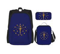 WenDang Juego de bolsa de hombro doble con la bandera del estado de Indiana con bolsa de almuerzo y estuche para lápices, apto para compras, deportes al aire libre