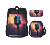 WenDang Juego de bolsa de hombro doble con micrófono con nota musical, bolsa de almuerzo y estuche, apto para compras, deportes al aire libre