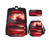 WenDang Red Sky at Night Starry - Juego de bolsa de hombro doble con bolsa de almuerzo y estuche para lápices, apto para compras, deportes al aire libre