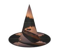 WenDang Sombrero de Halloween divertido con diseño de canoa iluminado por la luna del río Allagash, para fiestas, disfraces, carnaval, decoración de bricolaje (1)