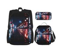 WenDang Tokyo City - Juego de bolsa de hombro doble con bolsa de almuerzo y estuche para lápices, apto para compras, deportes al aire libre