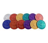 wendells Set of 12 Aluminum AA Medallions Chips 24 Hours Months 1-11 Alcoholics Anonymous Medallion Chip Bulk Lot