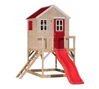 Wendi Toys casita de Madera para niños con tobogán, Plataforma 90 cm y terraza, 310×197×242 cm, Madera FSC, casa de jardín para Exterior, roja - M22R