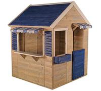 Wendi Toys casita Infantil de Madera 120×120×155 cm con Puerta, contraventanas, toldo, Jardinera y Suelo, casita de jardín en Madera FSC Resistente a la Intemperie, Azul - M17B