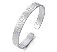 WENFEN Brazalete ajustable de plata esterlina, pulsera de plata esterlina 925 for mujer Vintage Feng Shui Lotus Cuff Bangle Hand Carve Bracelet Ladies Silver Jewelry Birthday