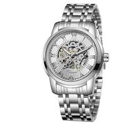 WENFVVIN Reloj analógico de acero inoxidable con números romanos luminosos para hombre, plateado