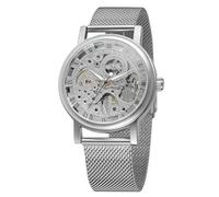WENFVVIN Reloj de pulsera mecánico de acero inoxidable con números romanos y números romanos para hombre, plateado