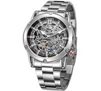 WENFVVIN Reloj de pulsera para hombre, resistente al agua, con esfera grande, automático, con esqueleto Tourbillon, Negro -