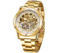 WENFVVIN Reloj de pulsera para hombre, resistente al agua, con esfera grande, automático, con esqueleto Tourbillon, Dorado (gold2)