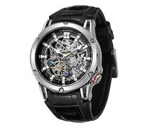 WENFVVIN Reloj de pulsera para hombre, resistente al agua, con esfera grande, automático, con esqueleto Tourbillon, plateado