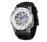 WENFVVIN Reloj de pulsera para hombre, resistente al agua, con esfera grande, automático, con esqueleto Tourbillon, Blanco plateado