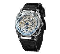 WENFVVIN Reloj vintage para hombre, automático, moderno, steampunk, esqueleto y correa de piel, plateado