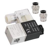 Wengart Válvula Solenoide Neumática 1/4" PT 2/2 Vías para Instaladores, Control de Agua Aire y Aceite sin Presión Mínima, Bobina de CA 220V y Conector DIN