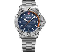 Wenger Reloj de Pulsera de Hombre Seaforce, Ø 43 mm, Swiss Made, Cuarzo analógico, Sumergible hasta 200 m, Pulsera de Acero Inoxidable, Azul/Plateado