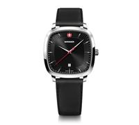 Wenger Reloj clásico Vintage para Hombre (37 mm) con Esfera Negra y Correa Negra para Bicicleta Inteligente 01.1921.105