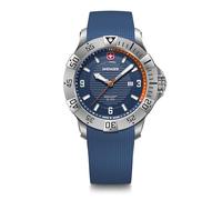 Wenger Reloj de Hombre Seaforce Analógico Quarz, Ø 43 mm, Swiss Made, Resistente al Agua hasta 200 m, Naranja/Azul, Correa de Silicona Azul, 01.0641.140