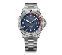 Wenger Reloj de Hombre Seaforce Analógico Quarz, Ø 43 mm, Swiss Made, Resistente al Agua hasta 200 m, Naranja/Azul, Correa de Acero Plata, 01.0641.141