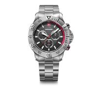 Wenger Reloj de Hombre Seaforce Chrono Analógico Quarz, Chronograph, Ø 43 mm, Swiss Made, Resistente al Agua hasta 200 m, Negro/Rojo, Correa de Acero Plata, 01.0643.123