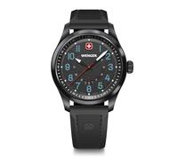 WENGER Reloj de Hombre Terragraph Analógico Quarz, Ø 43 mm, Swiss Made, Resistente al Agua hasta 100 m, Negro, Correa de Silicona, 01.0541.127