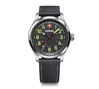 Wenger Reloj de Hombre Terragraph Analógico Quarz, Ø 43 mm, Swiss Made, Resistente al Agua hasta 100 m, Negro/Plata, Correa de Cuero, 01.0541.121