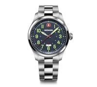 Wenger Reloj de Pulsera de Hombre Terragraph, Ø 43 mm, Swiss Made, Cuarzo analógico, Sumergible hasta 100 m, Pulsera de Acero Inoxidable, Azul/Plateado